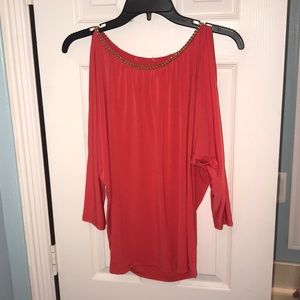 Michael Kors red/orange off the shoulder blouse!